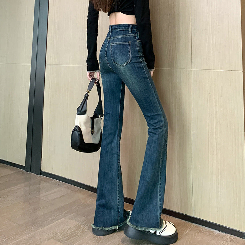 1223Flared Jeans for Women Summer Thin Pear Shape Body Lift Tummy Control Denim Bell Bottom Patchwork Fashion Pants