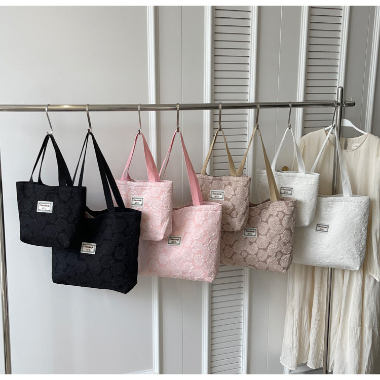 South Korea ins Unique Canvas Bag2024New Fashion Commuting Tote Bag Female College Student Class Shoulder Bag