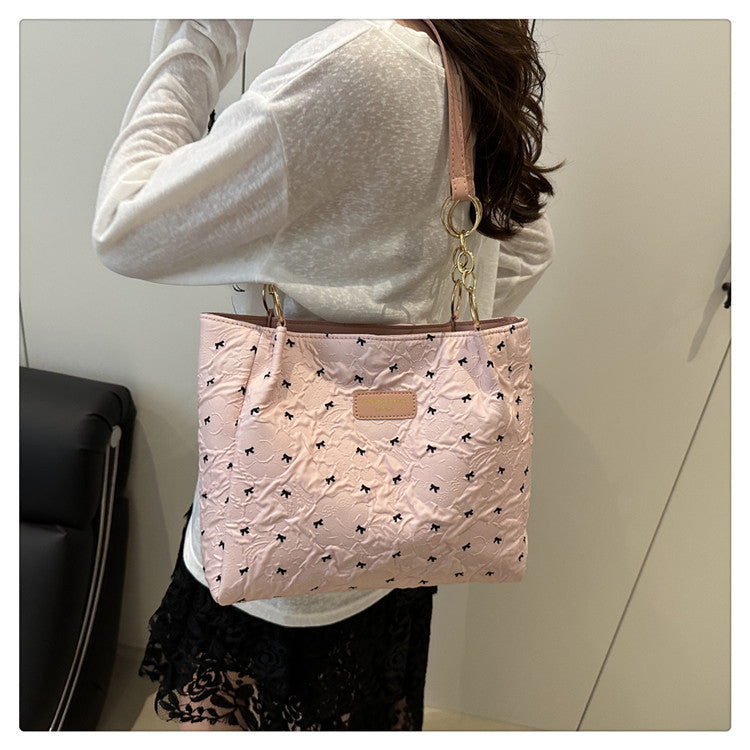 2025Trendy Fashion Bowknot Pleated Large Capacity New Casual Simple Commuter Single Shoulder Crossbody Underarm Bag for Women