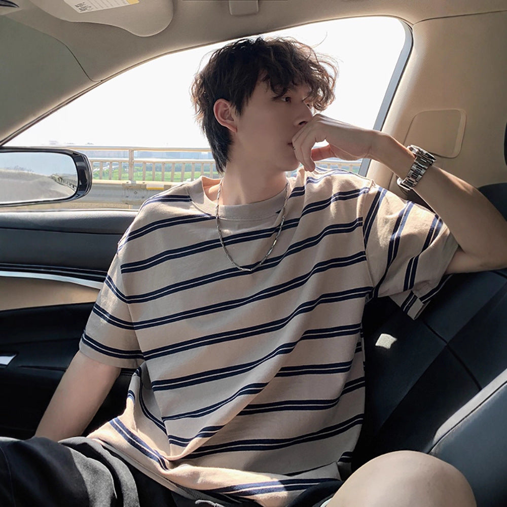 Stripes t Men's T-shirt2025New Style Ocean Soul T-Shirt Trendy Heavy Cotton Short Sleeve Summer American Style Brand Half Sleeve Tee
