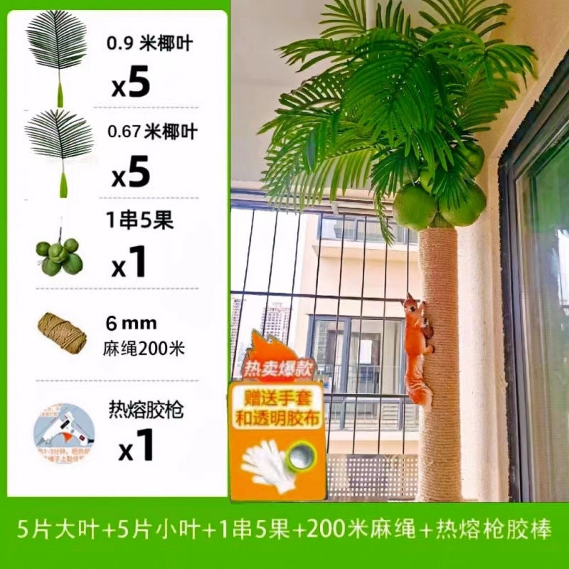 Artificial Coconut Tree Real Green Plant Coconut Fruit Leaves Pipe Decoration Sewer Cover Indoor Beautification Balcony Artificial Landscape