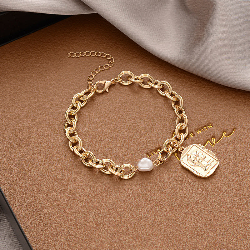 Korean Versatile Pearl Bracelet for Women ins Niche Style High-End Titanium Steel Bracelet Couple Bracelets Wholesale