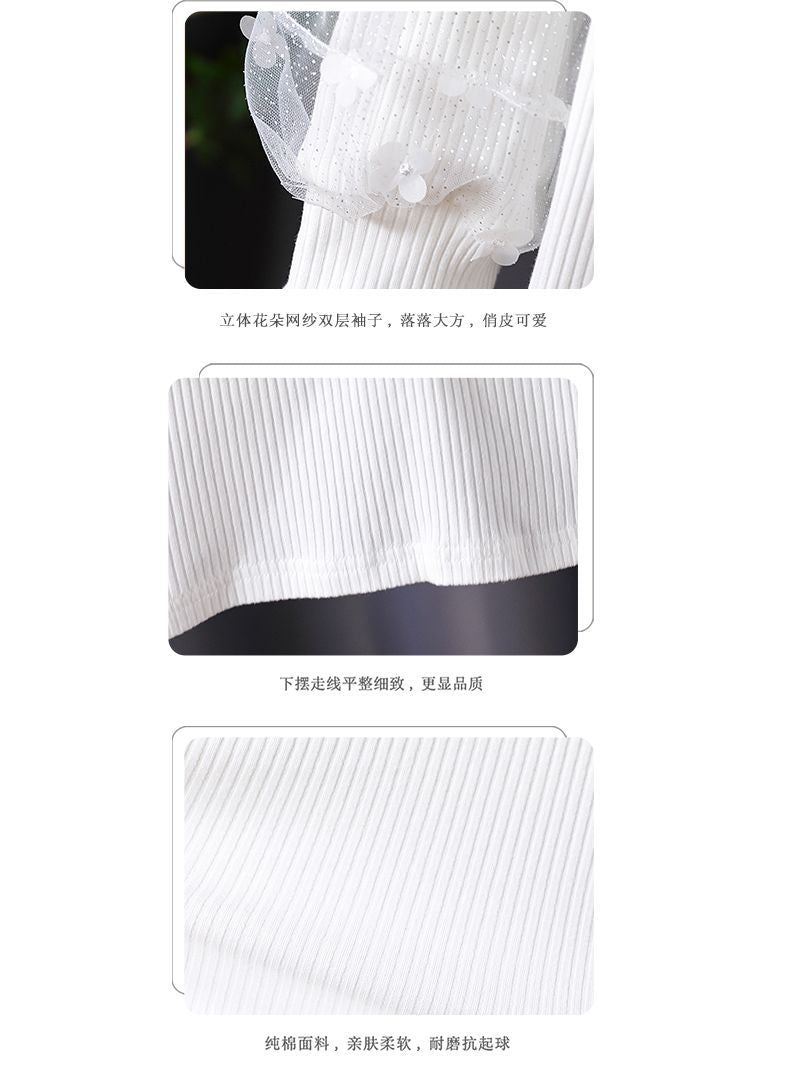 Upscale2025New Style Girls' Long Sleeve Tops Spring and Autumn Children's Lace Collar White Inner Wear Stylish for Little Girls t T-shirt6
