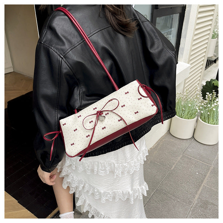 Korean Style High-Value Bowknot Bag for Women2025Summer New Single Shoulder Underarm Bag Fashion Polka Dot Handheld Small Bag for Women