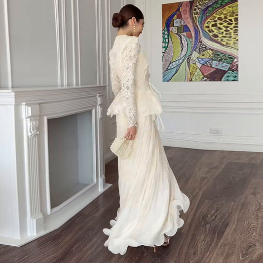 2025New Women's Fashion European and American Amazon Cross-Border Foreign Trade Heavy Craftsmanship High-End Elegant Lace Pleated Suit