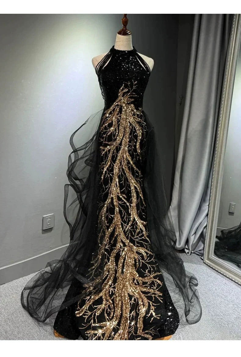 New Evening Dress Black High-End Slim Fit Elegant Socialite Host Halter Neck Mermaid Dress Wedding Toast Dress