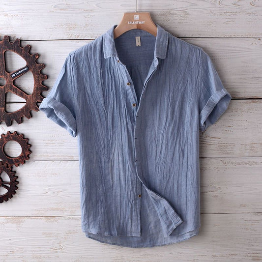 Japanese Retro Linen Short Sleeve Shirt Men's Summer Casual Thin Breathable Loose Half Sleeve Cotton Linen Shirt