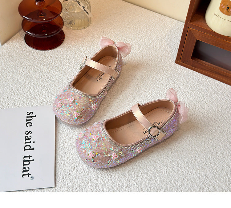 Princess shoes for girls2025Spring New Children's Crystal Shoes for Girls, Soft Sole Leather Shoes to Match Dresses, Spring Edition