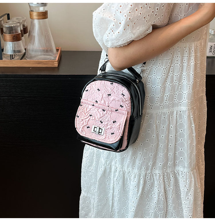 Foreign Trade Color-Block Niche Women's Backpack2025Spring and Summer New Mini Versatile Chain Super Popular Double Shoulder Small Bag