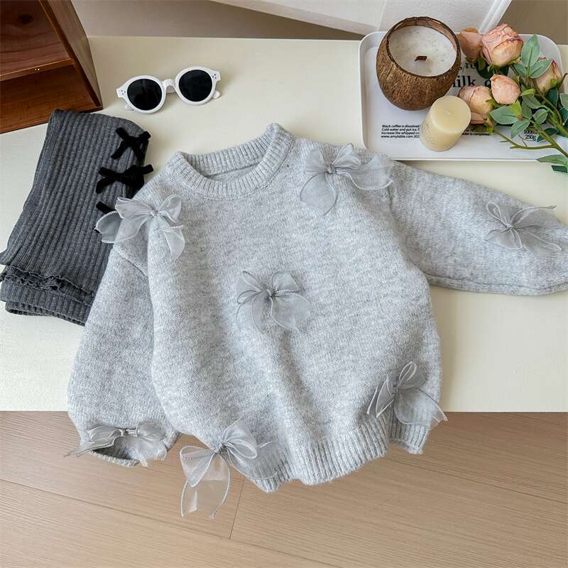 Little Salt Lemon Girl's Sweater Set Autumn Winter New Fashionable Baby Knitted Top One-Piece Fleece Jeans Two-Piece Set