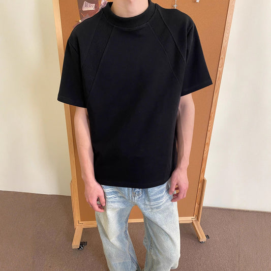 Summer Trendy Brand Solid Color Basic Patchwork Short Sleeve T Men's Loose T-shirt ins American Style Versatile Tops for Couples Men and Women