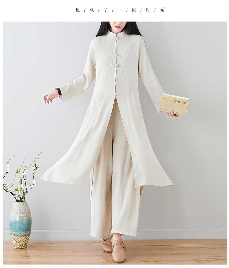 Real Shot 2024Linen Tea Clothing Spring and Autumn Zen Style Layperson Clothing Hanfu Chinese Style Tang Suit Set