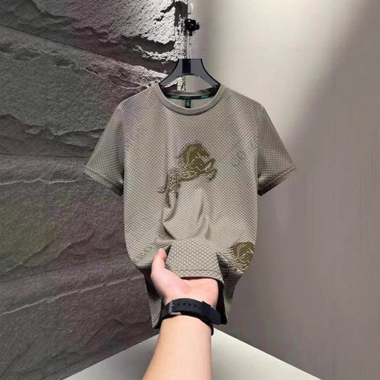 Foreign Trade Ice Silk Short Sleeve t Men's Summer Trendy Brand Short Sleeve T-Shirt2025New casual quick-dry men's top