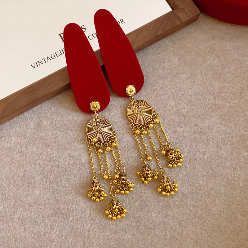 Ethnic Style Velvet Bell Tassel Headband New Chinese Style National Trend High Skull Top Headband Niche High-end Retro Hair Accessory