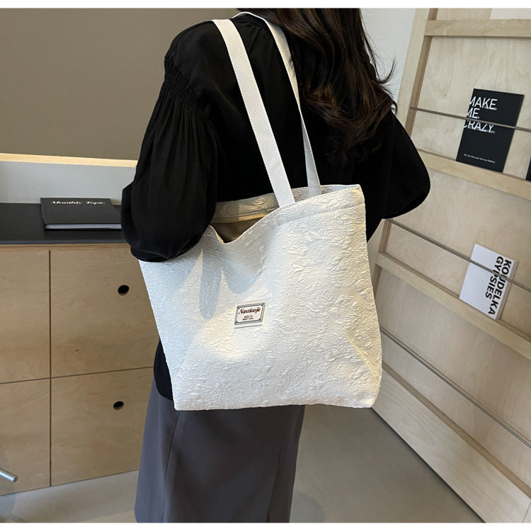 South Korea ins Unique Canvas Bag2024New Fashion Commuting Tote Bag Female College Student Class Shoulder Bag