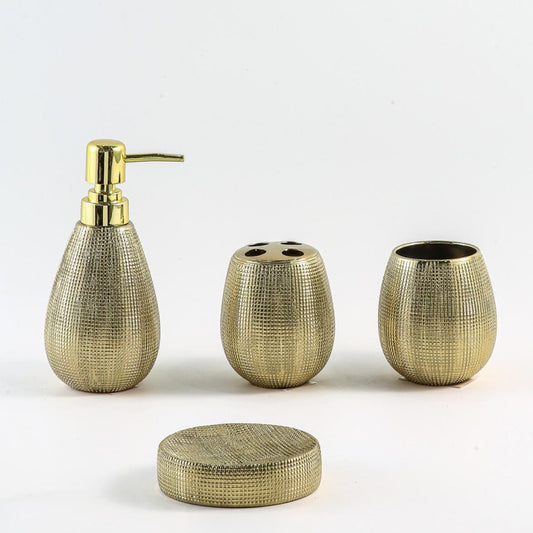 Modern Ceramic Bathroom Set Four-Piece Set Bathroom Lotion Bottle Press Hand Sanitizer Bottle Mouthwash Cup Toothbrush Holder Soap Dish