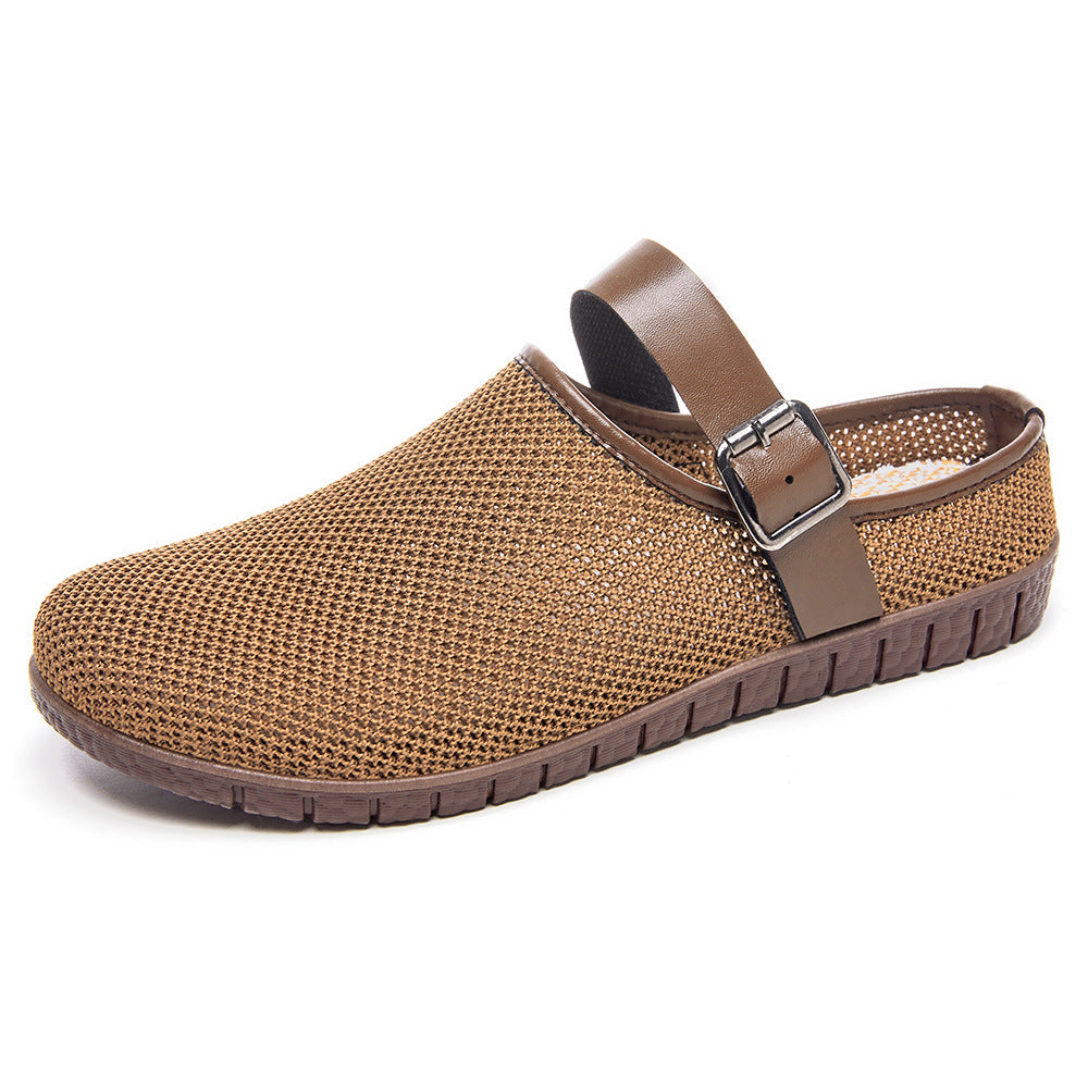 Shoes Women's Casual New Style Versatile Soft Sole Sandals insF French Style Women's Outdoor Slippers Flyknit Mesh Closed Toe Half Slipper