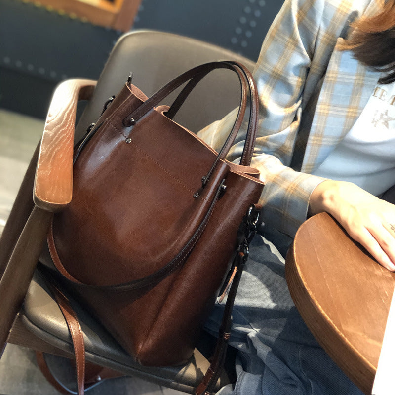 Cross-border Tote Bag for Women2024Summer new soft leather large capacity niche high-end genuine leather single shoulder crossbody bag