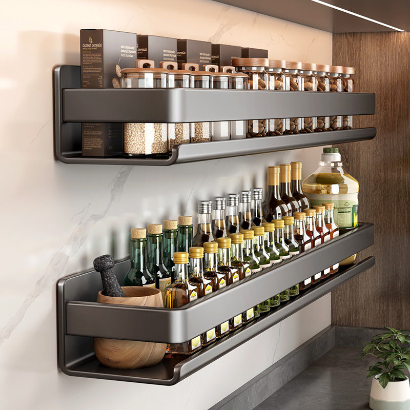 Wall-Mounted Stainless Steel Kitchen Storage Rack Multi-Functional Organizer Tool No-Drill Hanging Rack Spice Rack
