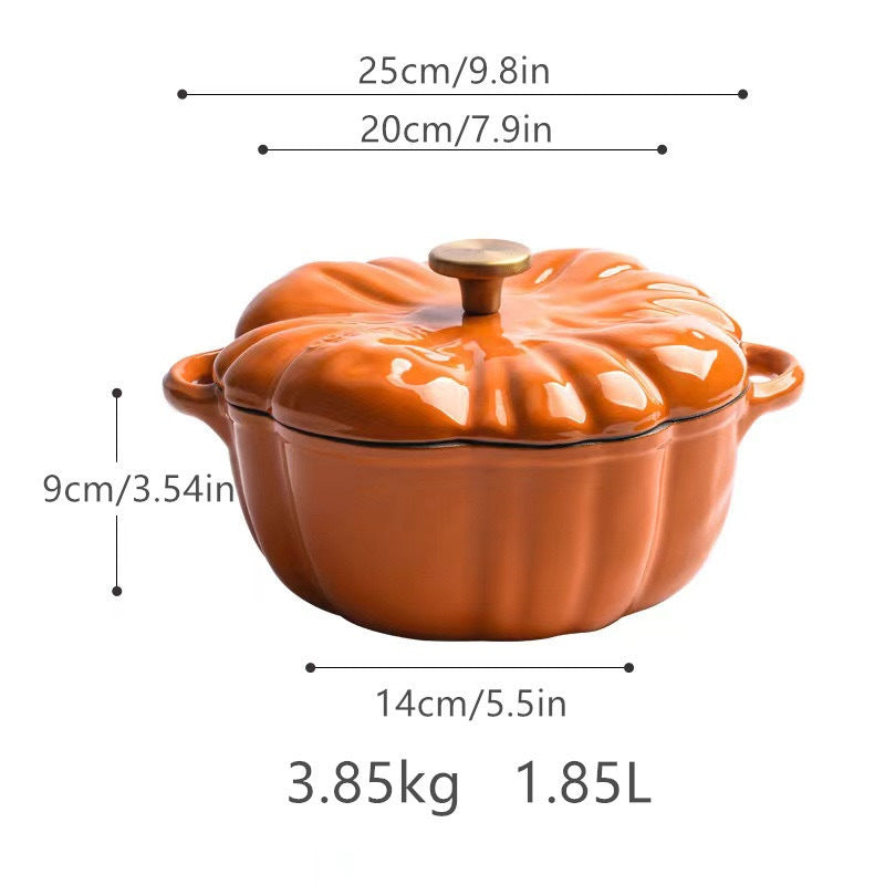 Enamel Pot Pumpkin Shape Enamel Pot Soup Stew Multifunctional Pot Household Enamel Soup Pot Induction Cooker Compatible