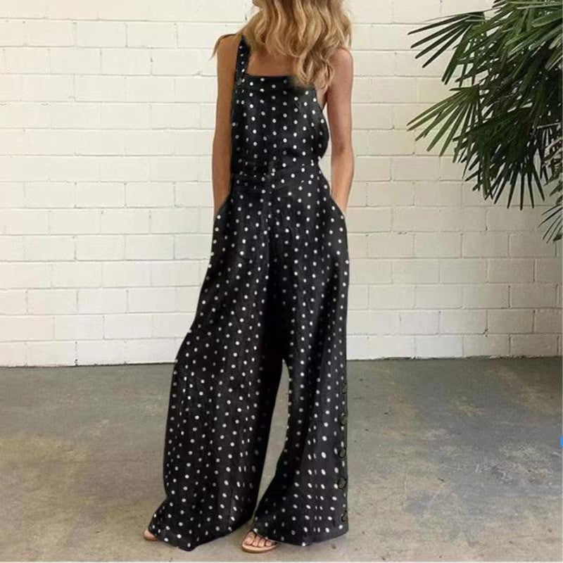 Independent Station European and American2025New Amazon Four-Color Polka Dot Wide-Leg Pants Long Pants Digital Print Backless Jumpsuit