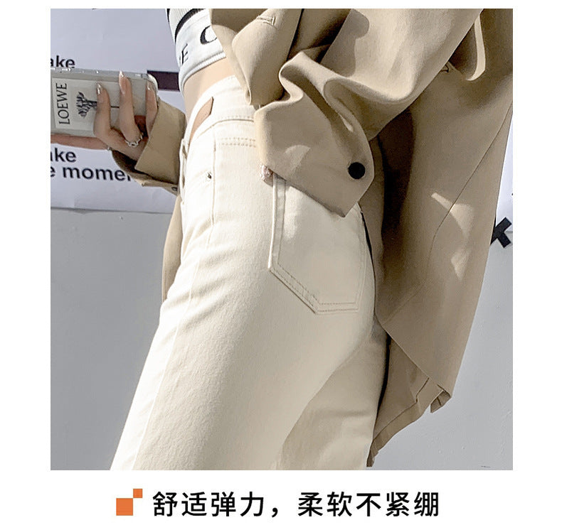 High Waist Gray Small Straight Jeans Women's Spring Clothes2025New Year's Slimming Asymmetric Cigarette Pants Nine-Tenths Length for Petite Figures