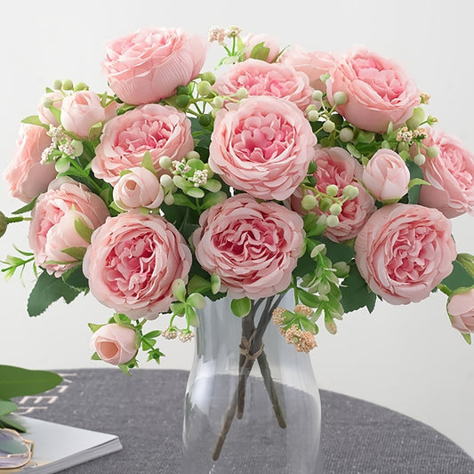 Artificial Bouquet Persian Rose5Head Bouquet Persian Rose Artificial Flower Wedding Arrangement Bride Handheld Flower Furniture Display