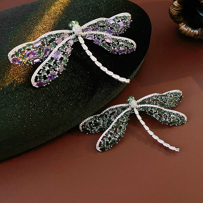 Green Zircon Hollow Dragonfly Brooch Light Luxury High-end Sense Elegant Brooch Fashion Unique Design Sense Accessories Wholesale