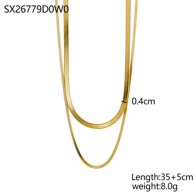 Double Layer Stacked Snake Bone Chain Set Stainless Steel Chain Vacuum Plating18K Gold ins European and American Style Cross-Border Necklace