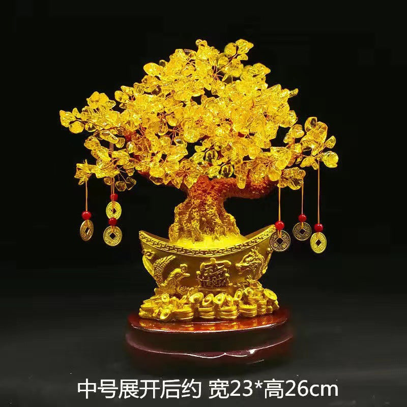 Yellow Crystal Money Tree Fortune Tree Ornament Crystal Ornament Wealth Tree Crystal Tree Home Living Room Opening Gift
