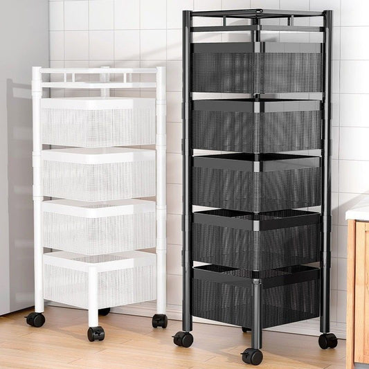 Rotatable Multi-layer Floor-standing Bedroom Trolley Kitchen Storage Rack Multifunctional Organizer Household Snack Rack Bedside Rack