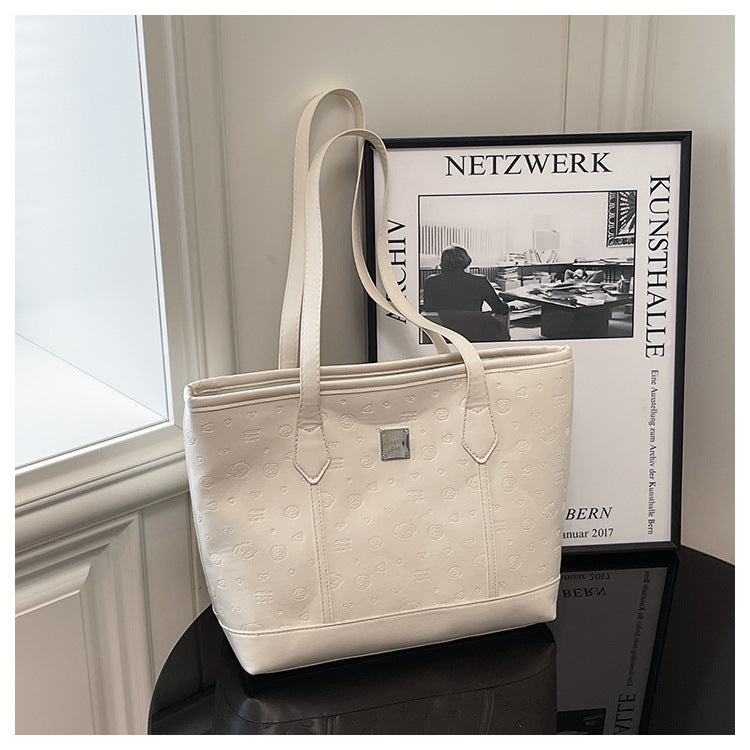 European and American Trendy Simple Large Capacity Tote Bag2025New high-value casual cute embossed single-shoulder handbag