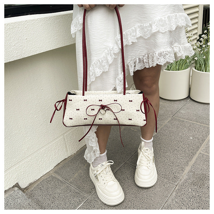 Korean Style High-Value Bowknot Bag for Women2025Summer New Single Shoulder Underarm Bag Fashion Polka Dot Handheld Small Bag for Women
