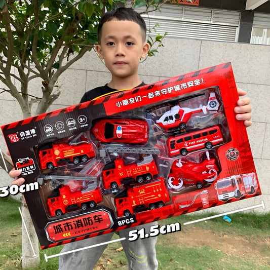 Durable Children's Toy Car Pull-Back Car Simulation Excavator Engineering Vehicle Fire Truck Airplane Model Boy's Gift