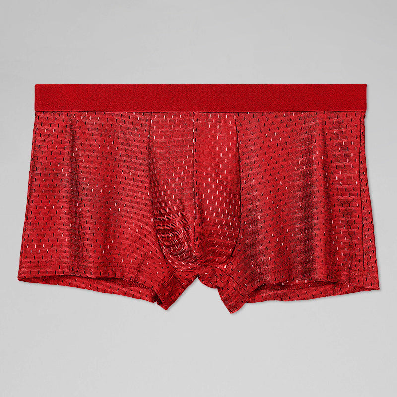 Men's Underwear Ice Silk Mesh Breathable Boxer Briefs Cool Summer Thin Comfortable Four-Corner Underpants http://detail.1688.com/offer/677752721536.html