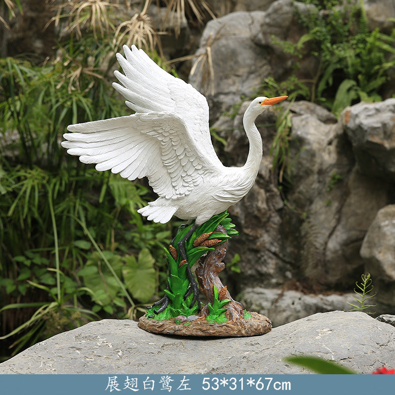 Outdoor Garden Imitation White Egret Fiberglass Ornament Home Courtyard Pool Rockery Resin Sculpture Floor Decoration
