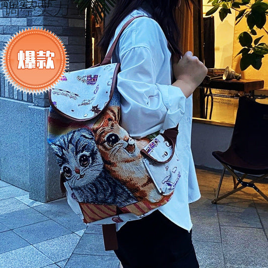 Traditional Style Backpack Chinese Style Travel Cute Cat Unique Backpack Large Capacity Outdoor Versatile Embroidered Backpack http://detail.1688.com/offer/966088612559.html