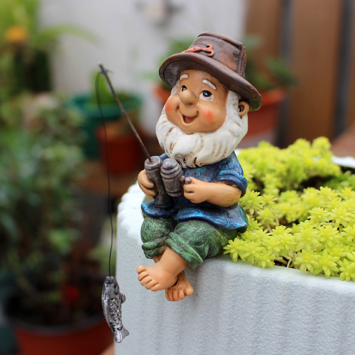 Cross-Border Resin Fishing Dwarf Figurine Garden Rockery Pond Landscape Decoration Accessories Creative Outdoor Courtyard Decor