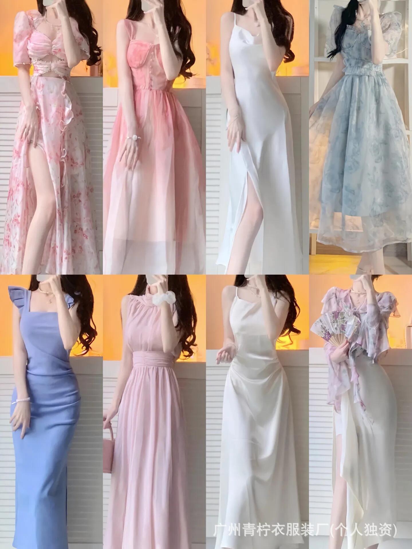 Hangzhou Four Seasons Green Women's Dress2025Summer New French Style Fairy Square Neck Waist-Cinching Sweet First Love Long Dress