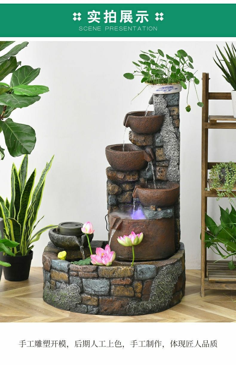 Pastoral External Circulation Water Pool Fountain Fish Tank Ornament for Home Living Room Courtyard Entrance Opening Decoration Zhao Zhi Zheng
