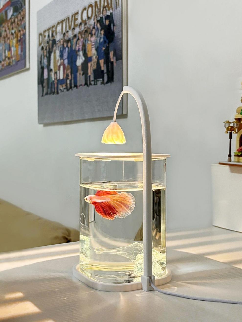 Fish Tank Betta Ultra-clear Small Lazy Glass Tank Living Room Creative Desktop Ornament Sensory Viewing Light
