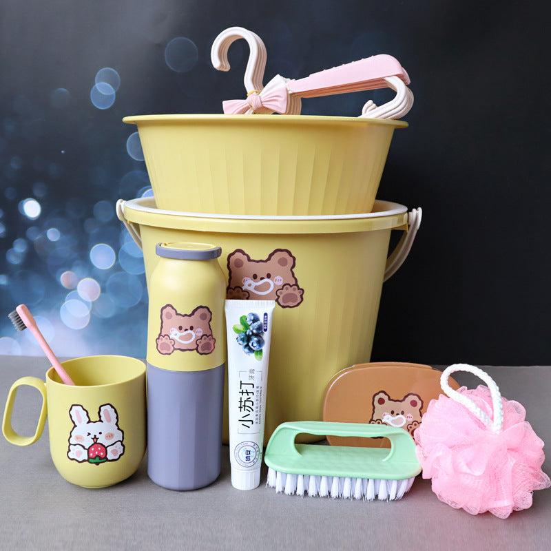 Back-to-School Season Toiletries Set Washbasin Bucket Tooth Cup Soap Dish Shoe Brush for Male and Female Students Dormitory11Set