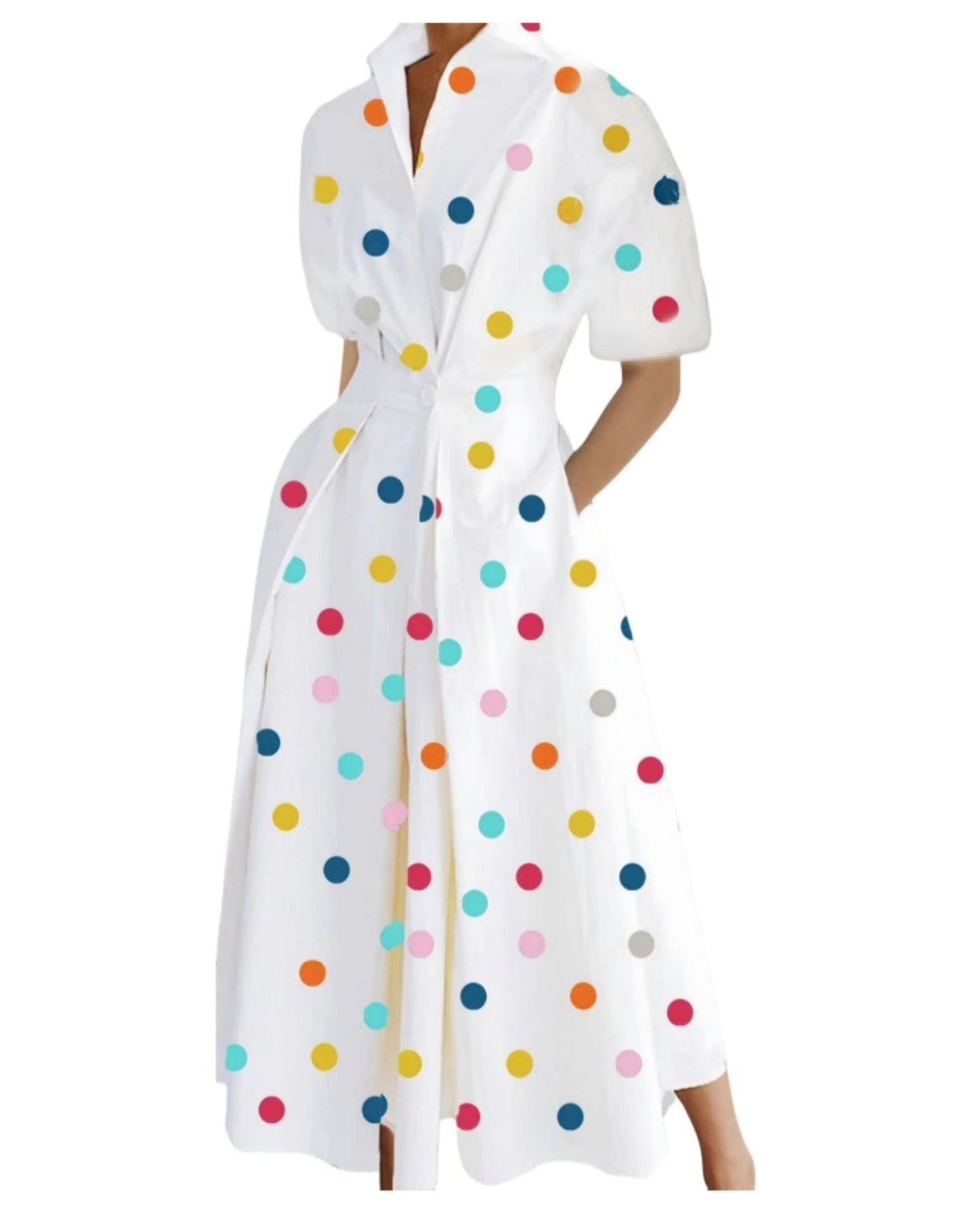 Cross-border New Style Foreign Trade Medieval Retro Plus Size Fashion POLO Loose Collar Wide Hem Women's Dress Wholesale