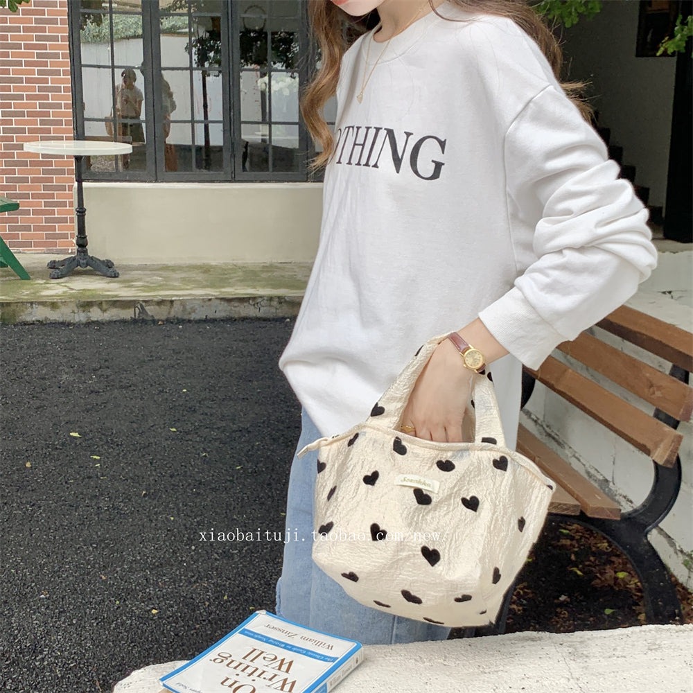 Little White Rabbit Desk New Textured Heart Canvas Single Shoulder Vest Bag Large Capacity Handbag for Women Underarm Small Win Shuo