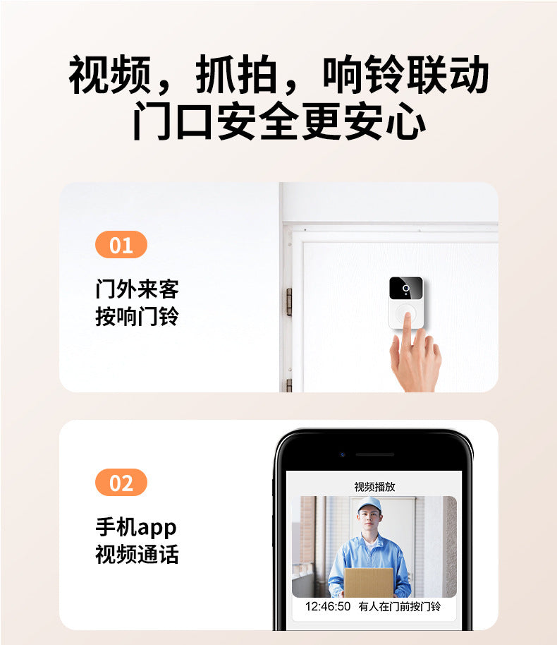 Factory Wholesale Intelligent Visual Doorbell Wireless Remote Home Surveillance Video Intercom HD Night Vision Capture