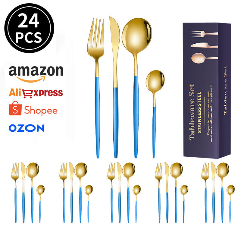 spoon Jieyang Manufacturer Wholesale Cross-Border Stainless Steel Tableware Set24Set Household Cutlery and Utensils