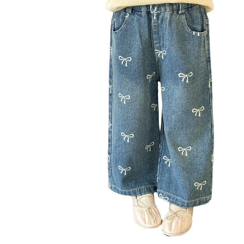 Girls' Jeans2025New Spring and Autumn Children's Korean Style Fashionable Pants Baby Casual Straight Long Pants Trendy