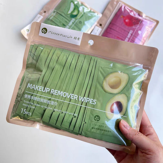 Green Pigment Makeup Remover Wipes Lazy Makeup Remover Wipes Portable Cleansing Aloe Vera Red Pomegranate Avocado Individually Packaged15Piece