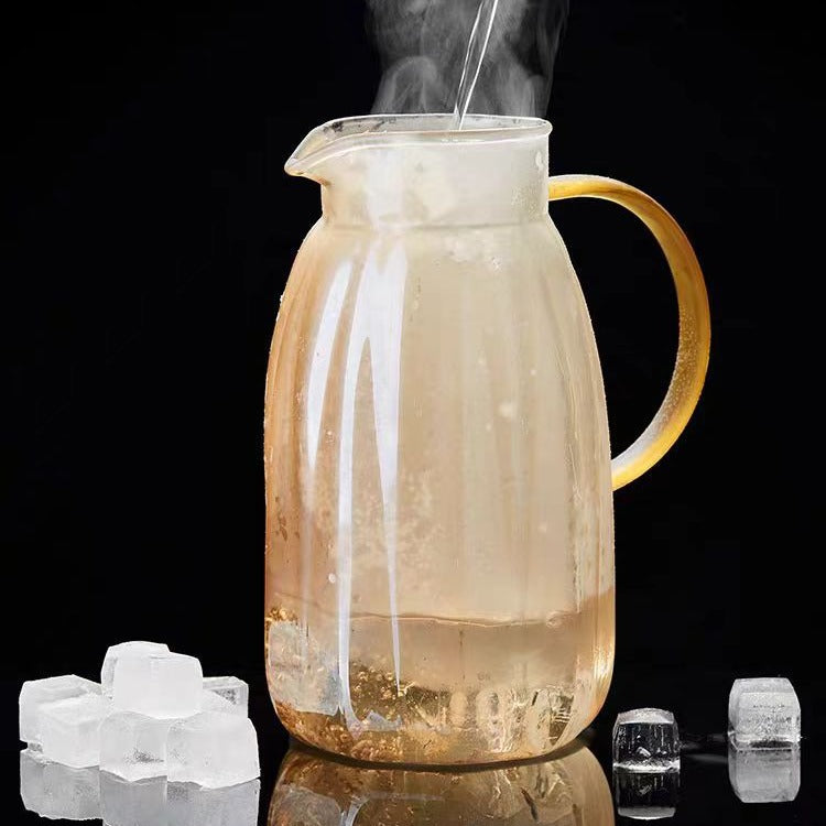 High Borosilicate Glass Cold Water Pitcher Large Capacity Metal Lid Household Transparent Set High Temperature Resistant Explosion-Proof Cold Water Pitcher