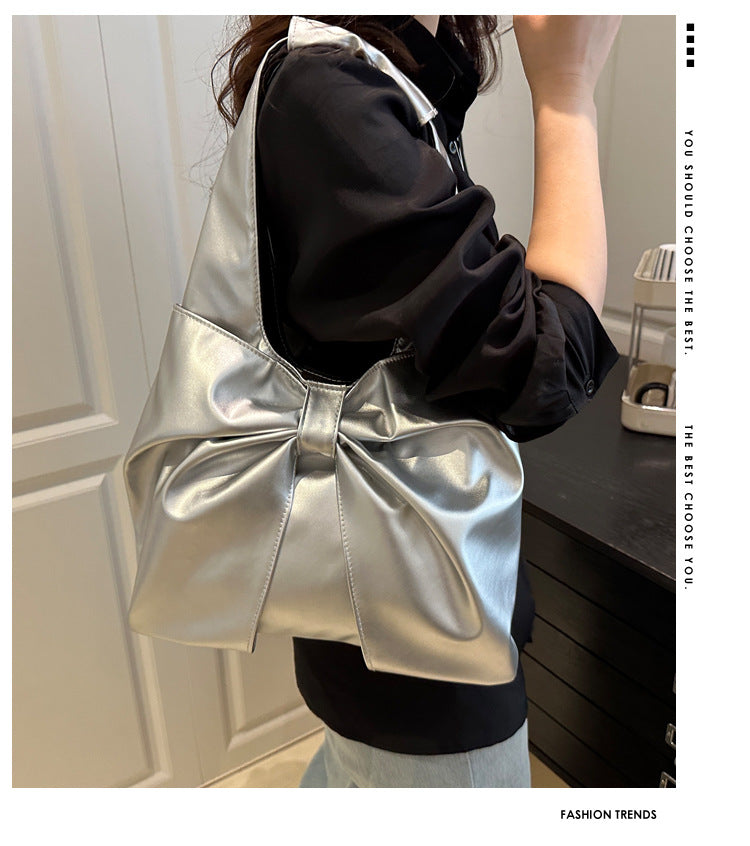 Korean Style Casual Underarm Women's Bag2025New Simple Bowknot Design Tote Bag Simple Handheld Shoulder Bag
